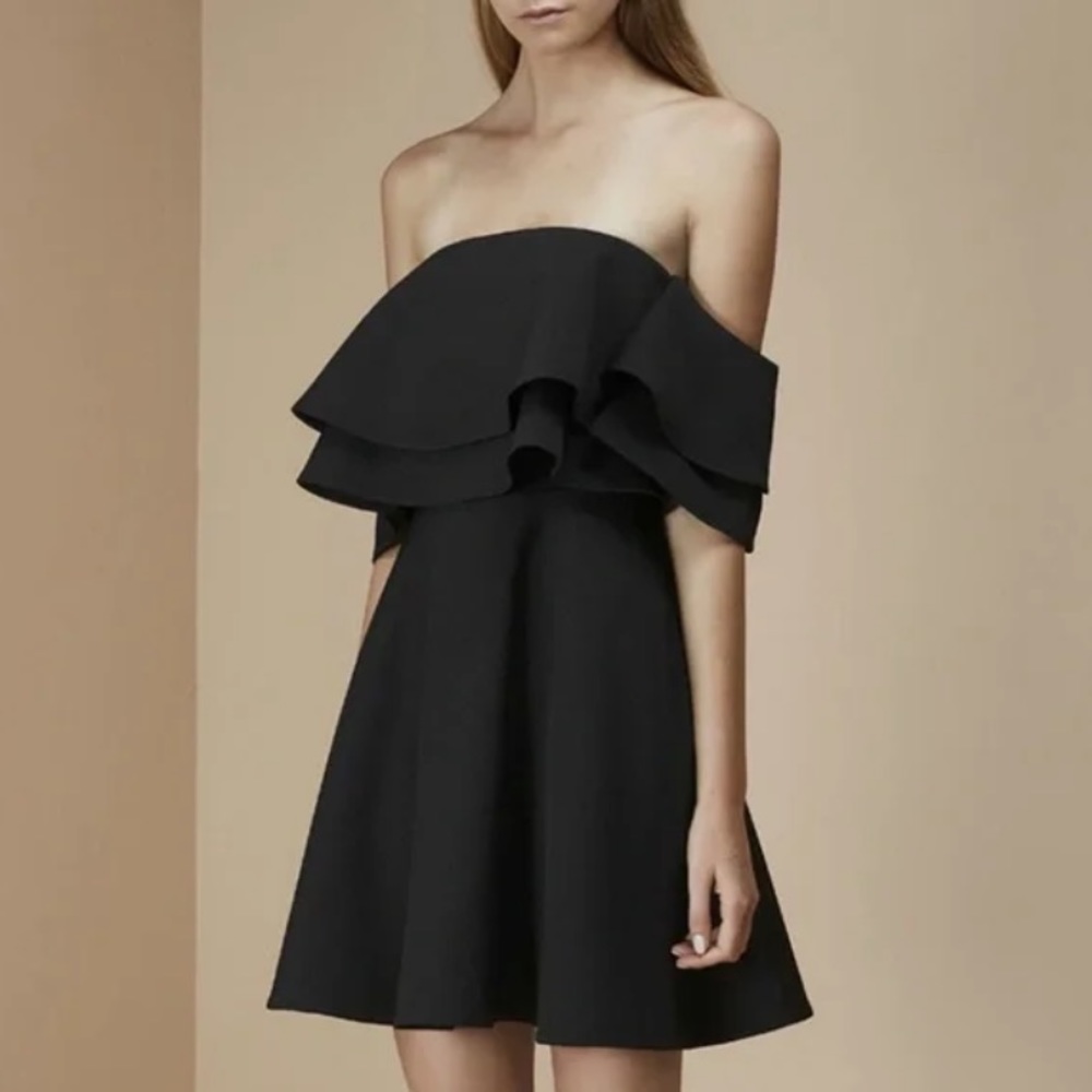 KEEPSAKE the Label Two Fold Off The Shoulder Black Mini Dress, Size XS